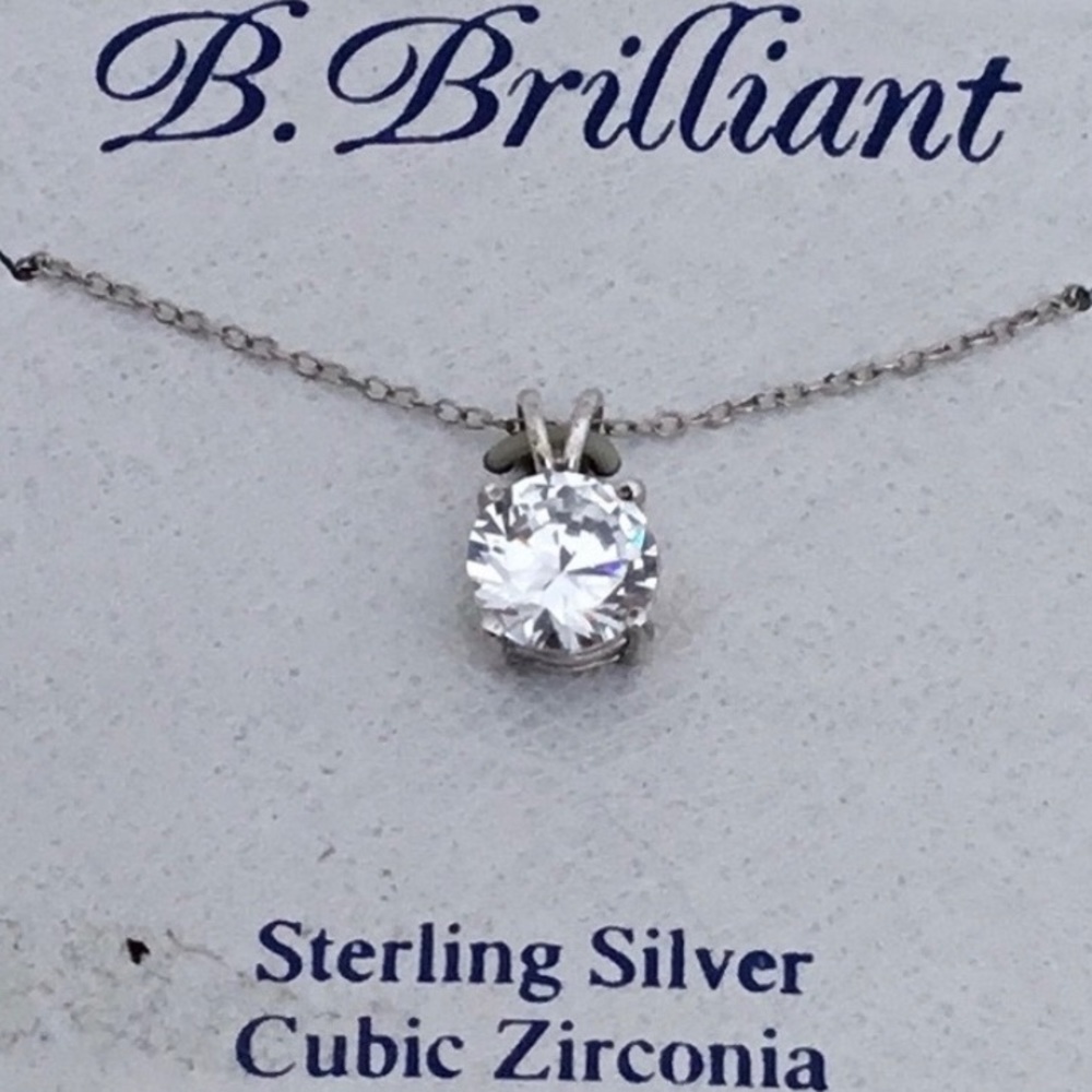 B.Brillant 18” Sterling Silver Solitaire Necklace